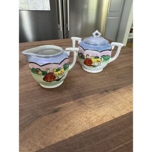 VINTAGE JAPANESE NIPPON LUSTRE WARE SMALL TEA SET Creamer & Sugar